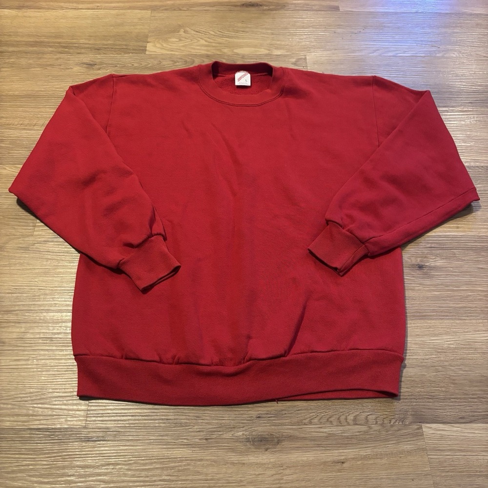 Vintage 80s 90s Jerzees Blank Crewneck Sweatshirt Size Large Red Fleece USA Made